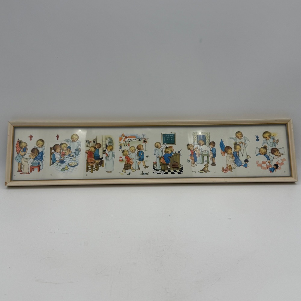 Vintage Hummel Style Children and Guardian Angels Panoramic Framed Wall Art